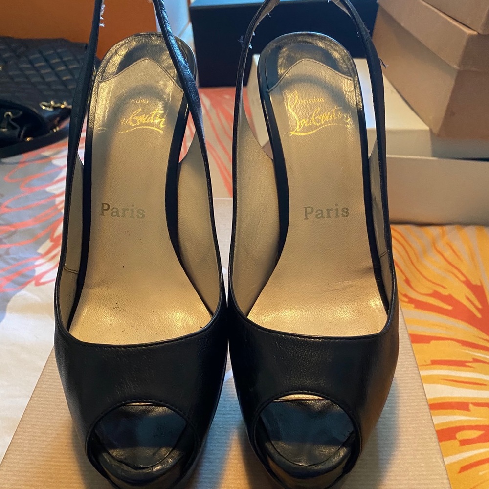 Christian louboutin black leather sling back